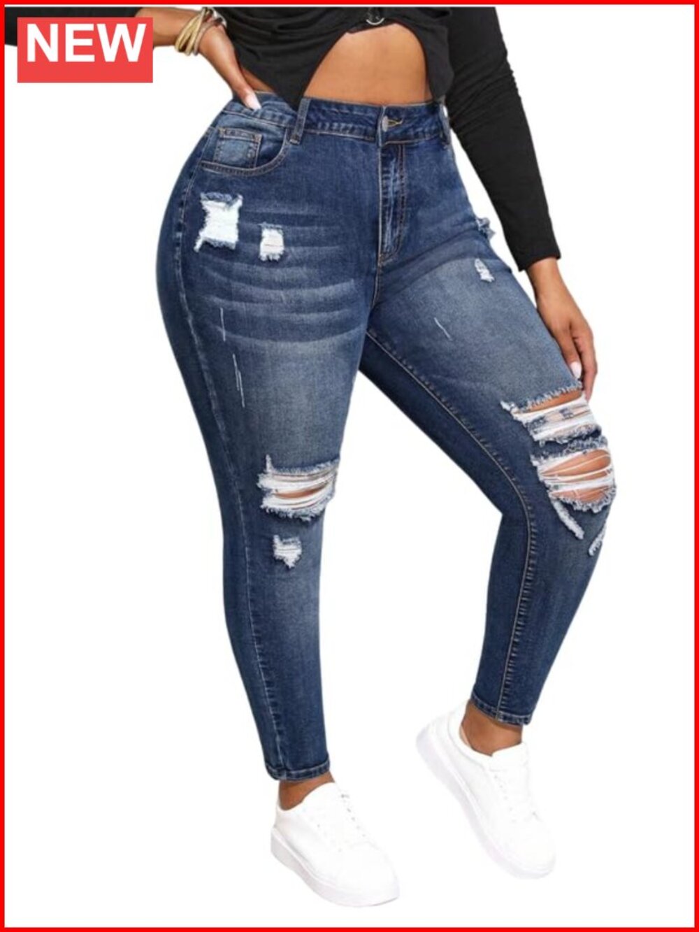Womens Plus Size Skinny Jeans Stretchy High Waisted Ankle Jean Ripped Slim Fit